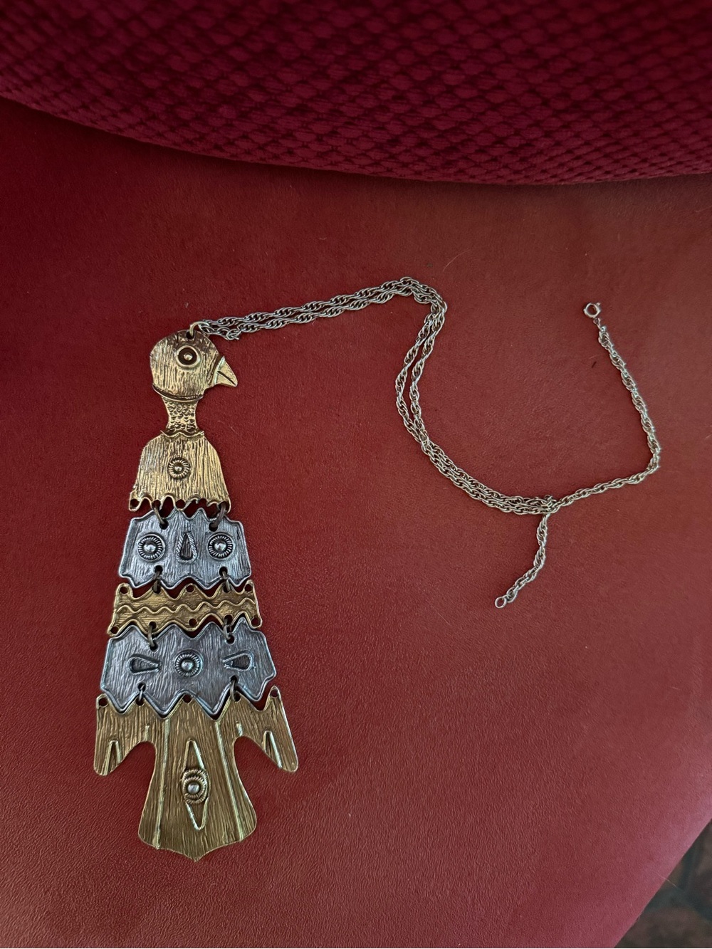 Boho vintage articulated bird Pendant Necklace in Gold & Silver Tones